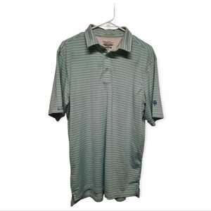 Straight Down Mens Striped Green White Golf Polo -Medium-